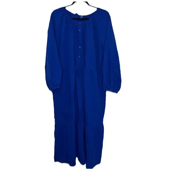 Old Navy Dress Women XXL  2XL Blue Maxi Tiered Seersucker Cotton Cottagecore - Picture 3 of 15